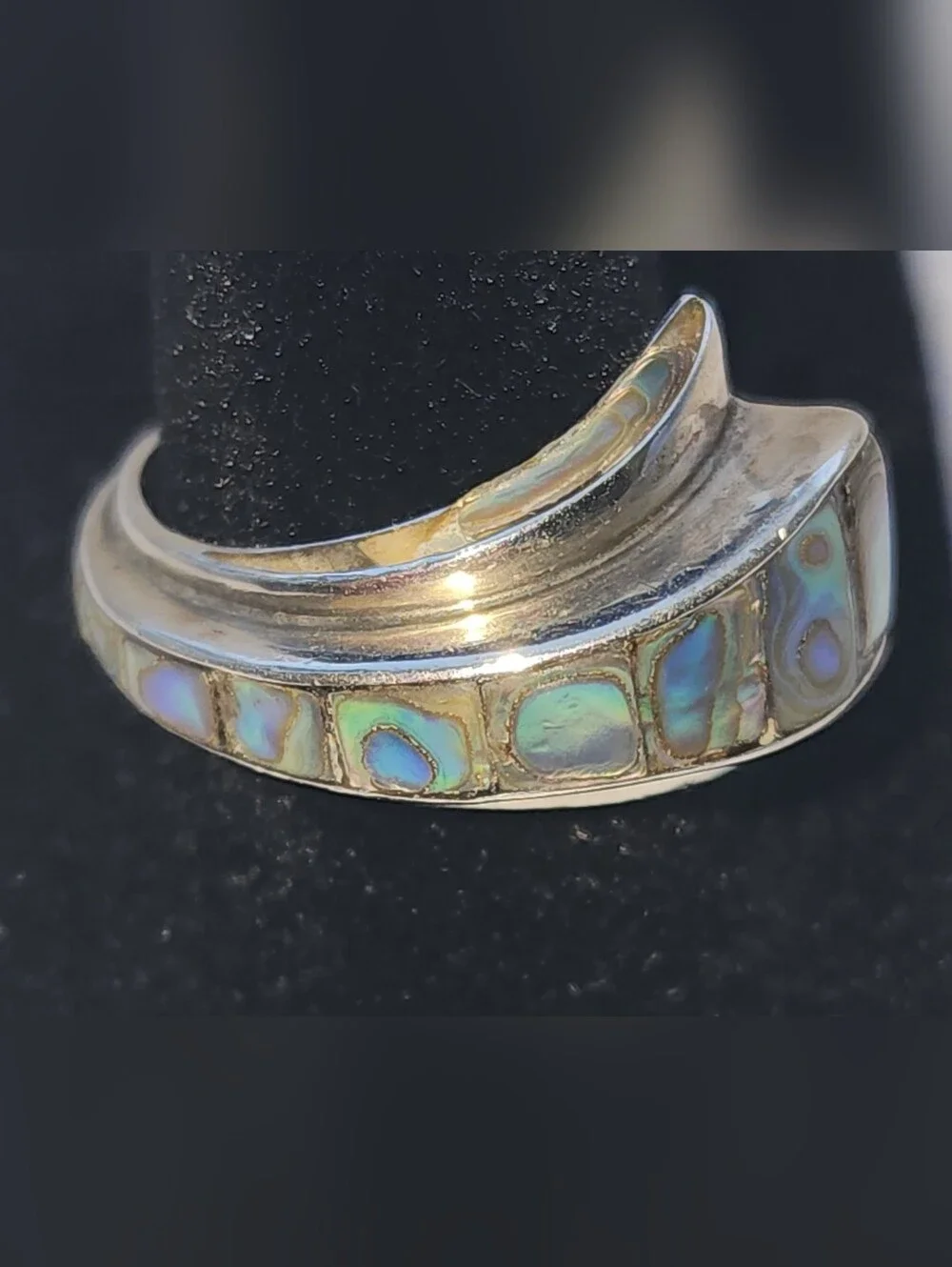 Sterling Silver Abalone Inlay Ring - Blue Green Shell,Adjustable